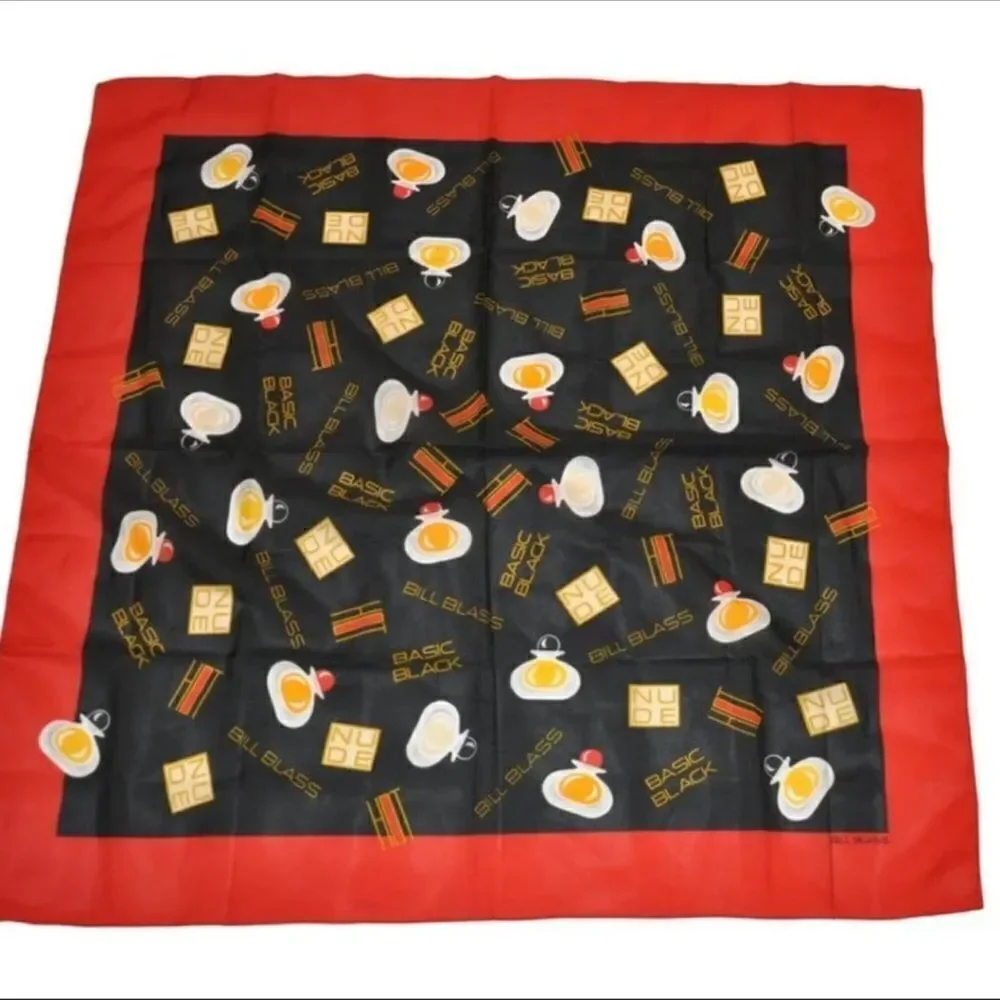 Vintage Bill Blass Assortment of Perfumes 34 inch square multicolor scarf